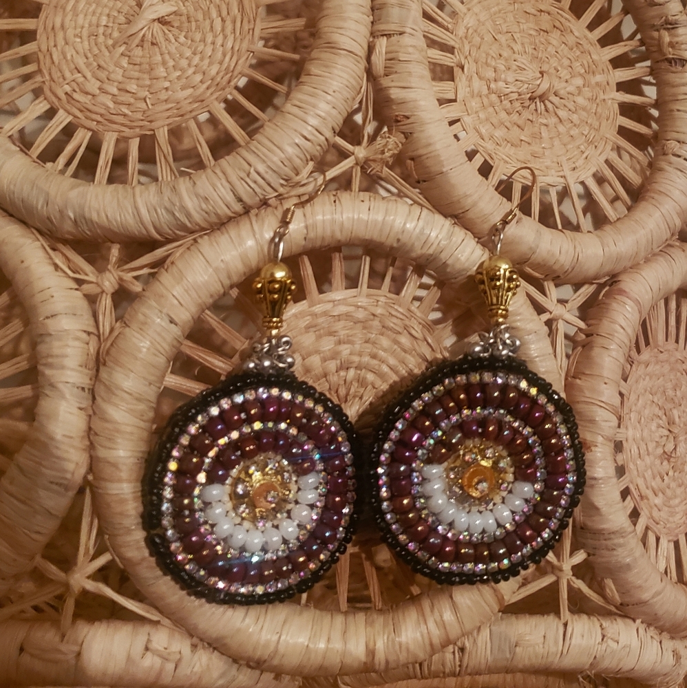 Handmade beaded round earrings